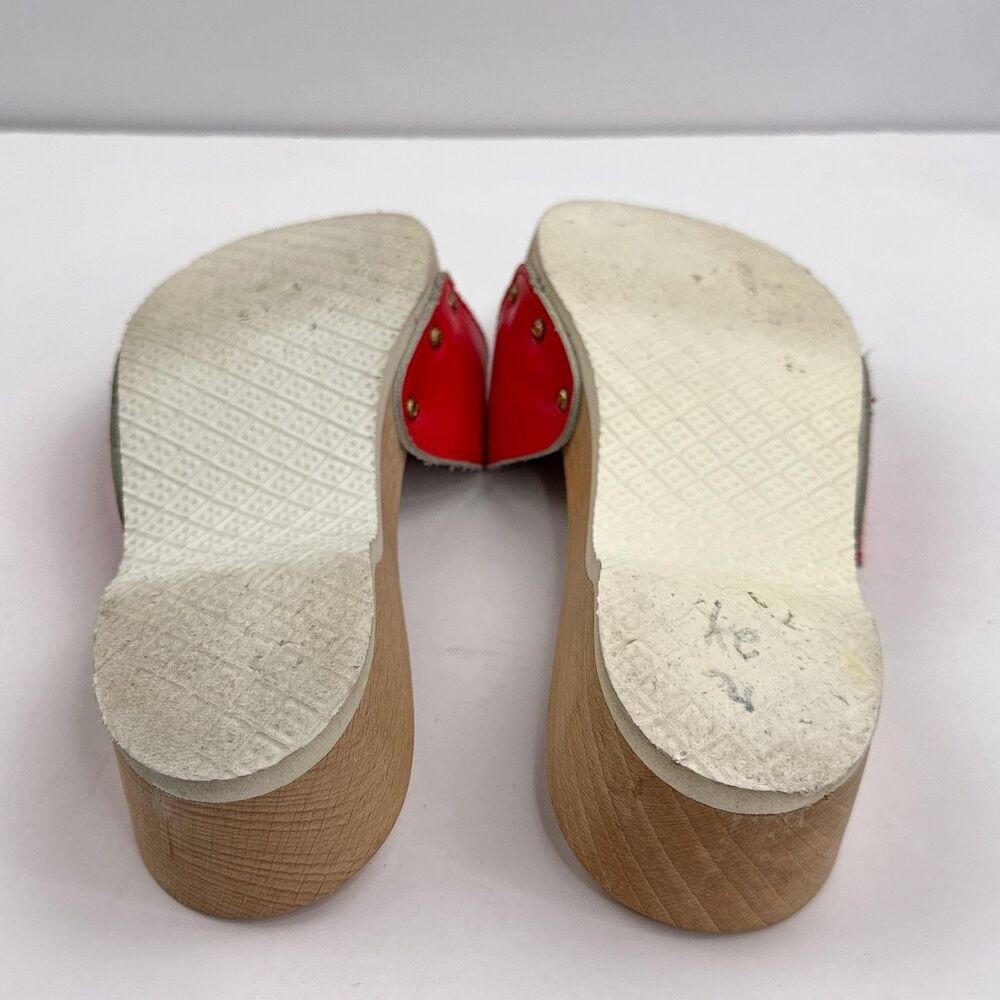 Vtg Dr. Scholl's Original Sandals Womens 8 Red Slide Wood Exercise Shoes Italy - Picture 8 of 11